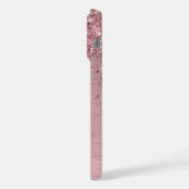 Rosa Metallic Glitter Monogramm Name iPhone Hülle (Linke Seite)