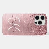 Rosa Metallic Glitter Monogramm Name iPhone Hülle (Rückseite (Horizontal))