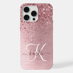 Rosa Metallic Glitter Monogramm Name iPhone 15 Pro Max Hülle