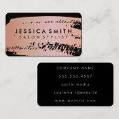 Rosa Metallische Rose Gold und Black Brush Square  Visitenkarte (Vorne/Hinten)