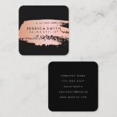 Rosa Metallische Rose Gold und Schwarz Brush Quadratische Visitenkarte (Vorne/Hinten)