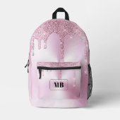 Rosa Metallischer Glitzer Tropfen Mit Monogramm Bedruckter Rucksack (Vorderseite)