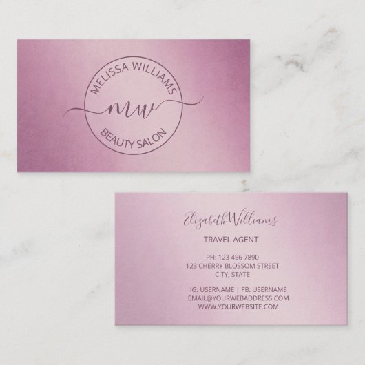 Rosa Metallisches Logo Visitenkarte (Vorne/Hinten)