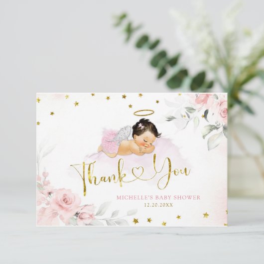 Rosa mexikanische Engel Baby Heaven Sent Baby Dusc Dankeskarte (Stehend Vorderseite)