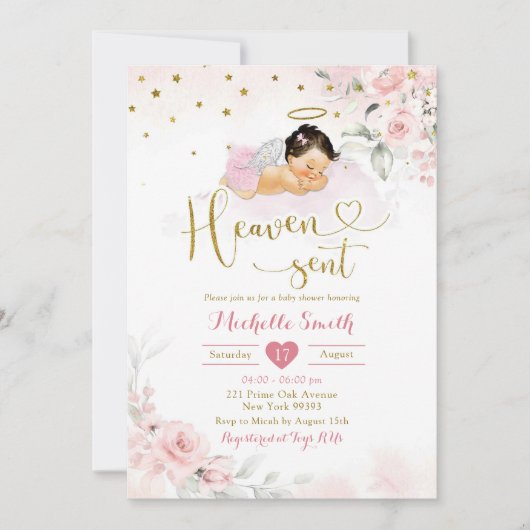Rosa mexikanische Engel Baby Heaven Sent Baby Dusc Einladung (Vorderseite)