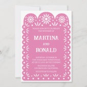 Rosa, mexikanische Papel-Picado-Hochzeit Ankündigung (Vorderseite)