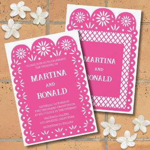 Rosa mexikanische Papel-Picado-Hochzeitseinladung Ankündigung