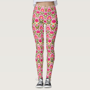 Rosa mexikanische Talavera-Blumen BOHO Chic Floral Leggings