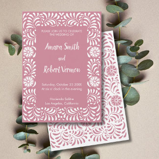 Rosa mexikanische Talavera-Hochzeitseinladung Ankündigung