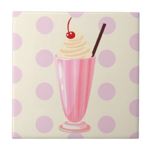 Rosa Milkshake und Polka Dots Keramik Tile Fliese