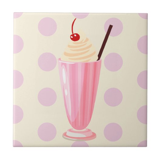 Rosa Milkshake und Polka Dots Keramik Tile Fliese (Vorderseite)