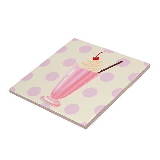 Rosa Milkshake und Polka Dots Keramik Tile Fliese (Seite)