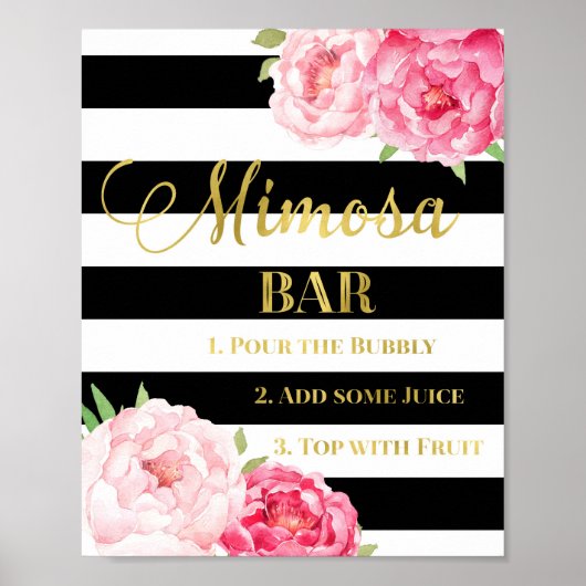 Rosa Mimosa Bar signieren Goldschwarze Streifen Poster (Vorne)