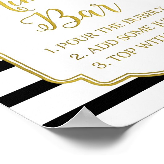 Rosa Mimosa Bar signieren Goldschwarze Streifen Poster (Ecke)