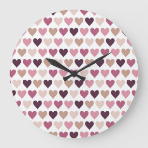 Rosa Mini-Herzen und Pflaumen-Romantik-Motiv Große Wanduhr