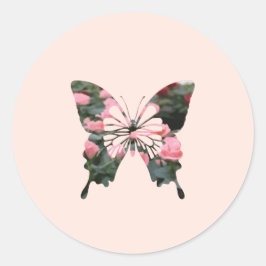 Rosa Mini-Rose Schmetterling Digitale Blume Runder Aufkleber