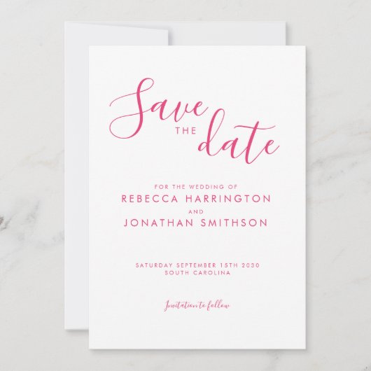 Rosa Minimal Elegante Hochzeit Save the Date (Vorderseite)