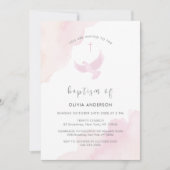 Rosa Minimale Wasserfarbentaube Kreuzgabel Girl Ba Einladung (Vorderseite)