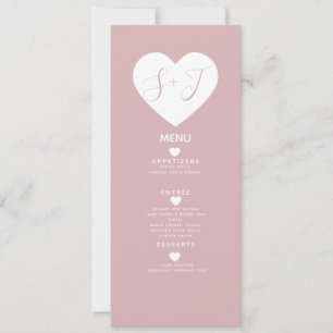 Rosa minimales weißes Herz Hochzeitsmenü Feiertagskarte