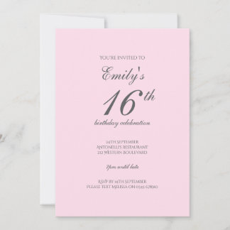 Rosa Minimalistisch 16. Geburtstagsparty Einladung