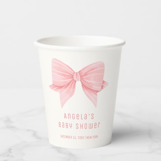 Rosa Minimalistisch Bow Krawatte Babydusche Pappbecher (Vorderseite)