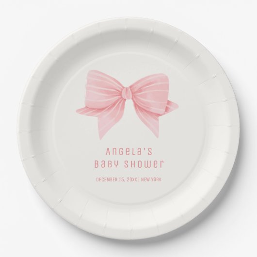 Rosa Minimalistisch Bow Krawatte Babydusche Pappteller (Vorderseite)
