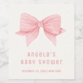 Rosa Minimalistisch Bow Krawatte Babydusche Weinetikett (Einzelnes Label)
