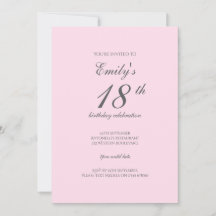 Rosa minimalistische 18. Geburtstagsfeier-Einladun