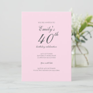 Rosa minimalistische 40. Geburtstags-Einladung Einladung