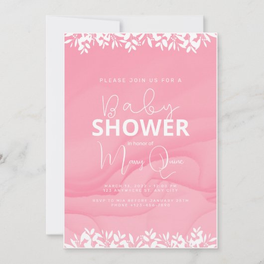 Rosa Minimalistische Babydusche Einladung (Vorderseite)
