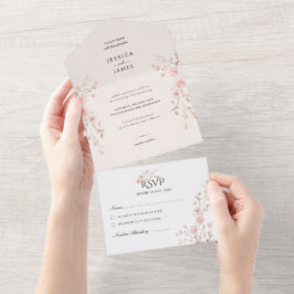Rosa Minimalistische Blumen Hochzeit All In One Einladung