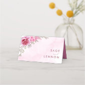 Rosa Minimalistische Blumenhochzeit Platzkarte (Rückseite)