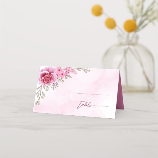 Rosa Minimalistische Blumenhochzeit Platzkarte (Vorderseite)