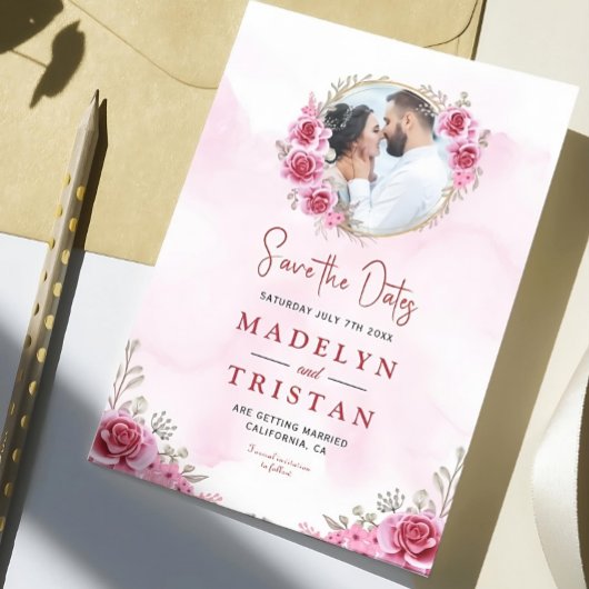 Rosa Minimalistische Blumenhochzeit Save The Date