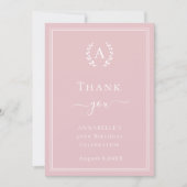 Rosa minimalistische Geburtstagsmonogramm Dankeskarte (Vorderseite)