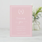 Rosa minimalistische Geburtstagsmonogramm Dankeskarte (Stehend Vorderseite)