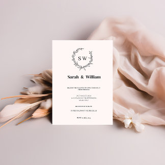 Rosa Minimalistische Hochzeit in Schwarz und Weiß Einladung