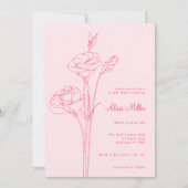 Rosa Minimalistische Linie Blumenmuster Brautparty Einladung (Vorderseite)