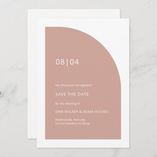 Rosa Minimalistische Mongramm-Halbarchensehen Save The Date (Vorne/Hinten)
