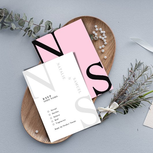 Rosa Minimalistische und elegante, kühne Hochzeite RSVP Karte