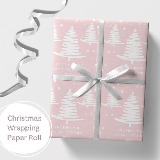 Rosa Minimalistische Weihnachtsbaumen Geschenkpapier