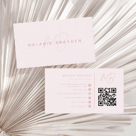 Rosa Minimalistischer Beruflicher Monogramm QR-Cod Visitenkarte