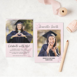 Rosa Minimalistischer Foto Abschluss Einladung