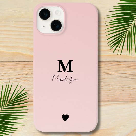 Rosa Minimalistischer Monogrammname Case-Mate iPhone Hülle
