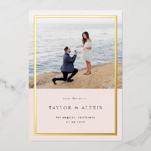 Rosa Minimalistischer Rahmen Foto Save-the-Date-Ka Folieneinladung