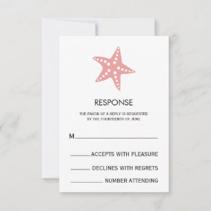 Rosa minimalistischer Seestern-Hochzeitsantwortkar RSVP Karte