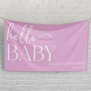 Rosa minimalistisches Hallo Baby Baby Shower Banner
