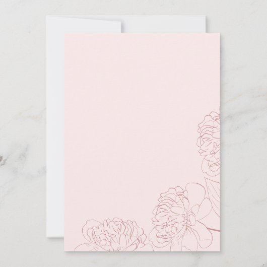 Rosa Minimalistisches, handgezeichnet Peonies-Brau Einladung (Rückseite)