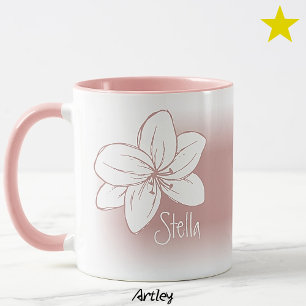 Rosa minimalistisches handgezeichnetes Blumen-Name Tasse