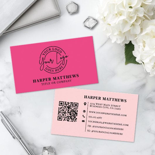 Rosa minimalistisches modernes Logo QR-Code Visite Visitenkarte